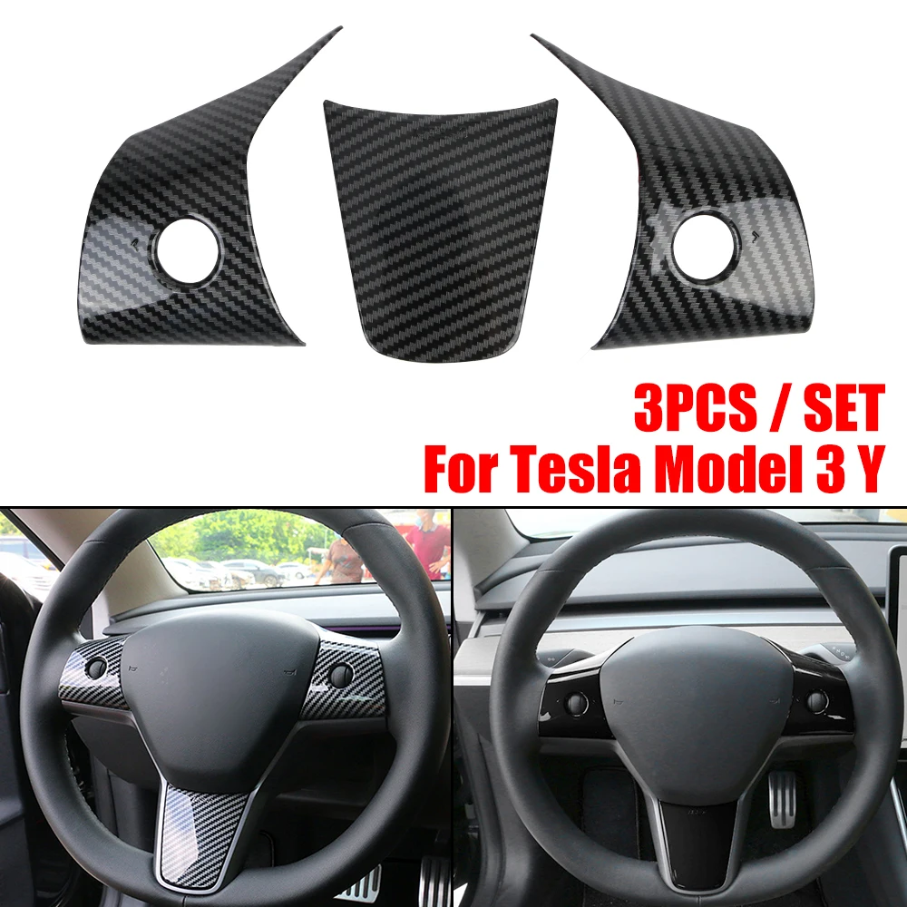 YOSOLO украшение интерьера, модифицированное углеродное волокно для Tesla Model 3 Y ABS 3 шт./комплект, отделка, наклейка, чехол для руля
