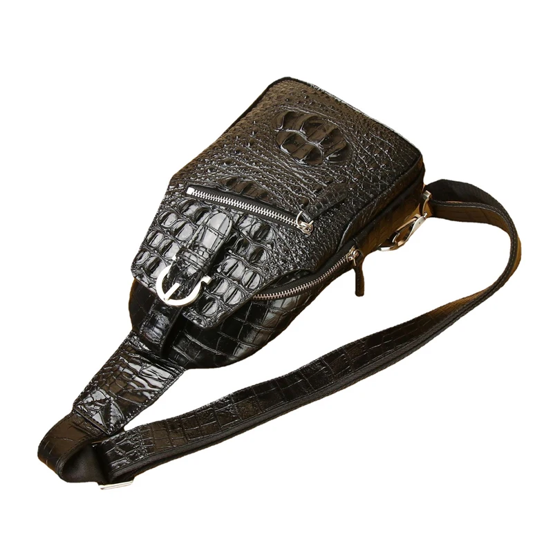 Нагрудная сумка крокодиловая Мужская дизайнерская сумочка на плечо из
