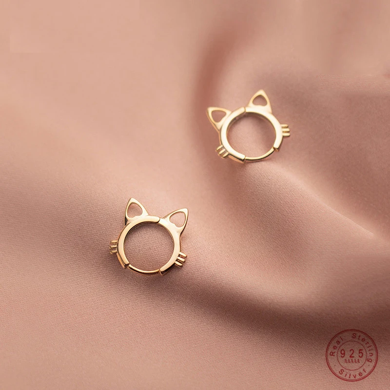 

925 Sterling Silver Simple Fashion Teen Cute Cat Ear Buckle Earrings Chic Romantic Party Women Fine Piercing Gold Jewelry