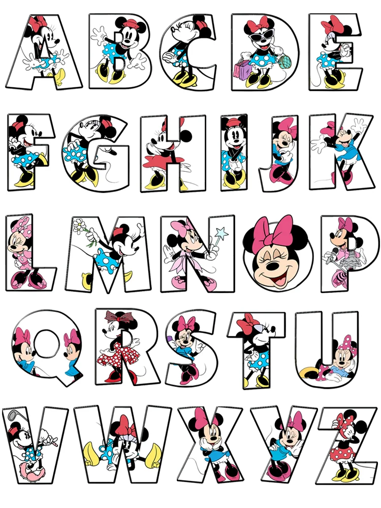 Disney Minnie Mouse 26 letters custom patch Iron-on transfers for children clothing DIY girls clothes printing