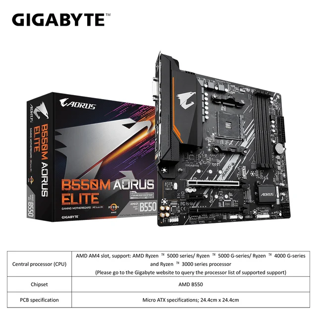 GIGABYTE B550M AORUS ELITE Motherboard + AMD Ryzen 5 5600G R5 5600G CPU Motherboard Set Processor Socket AM4 DDR4 128GB Desktop 4