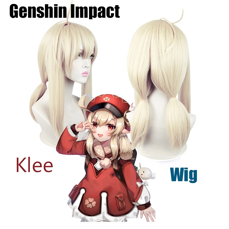 

Парик для косплея по мотивам игры Genshin Impact Klee, женские бежевые парики с конским хвостом, термостойкие синтетические волосы 40 см