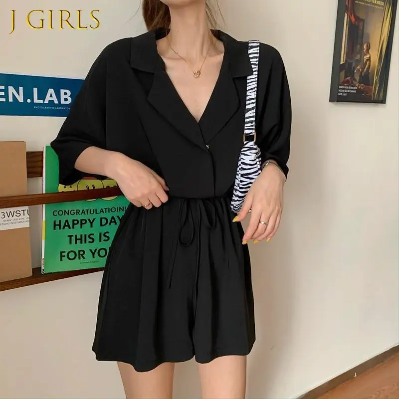 

Комбинезоны женские с коротким рукавом, милая универсальная одежда для студентов, однотонная свободная летняя дышащая хипстерская уличная...