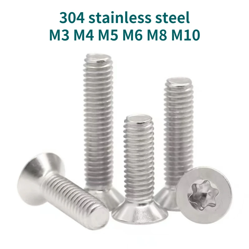 

5/10/20/50x M3 M4 M5 M6 M8 M10 304 Stainless Steel Six Lobe Torx Flat Countersunk Head with Pin Tamper Proof Security Screw Bolt