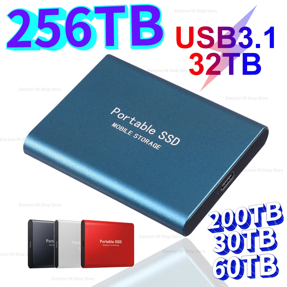 

256TB Original Black SSD 1TB 2TB TYPE-C USB 3.1 Portable SSD Sata 4TB 8TB Disco Duro Externo Pen Drive 16TB Usb Flash Hard Drive