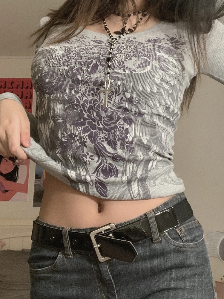 HEYounGIRL Harajuku Mall Gothic Graphic T Shirts Women Printed Grunge Basic Crop Top Tshirts 2000s Aesthetic Autumn Tee Shirt