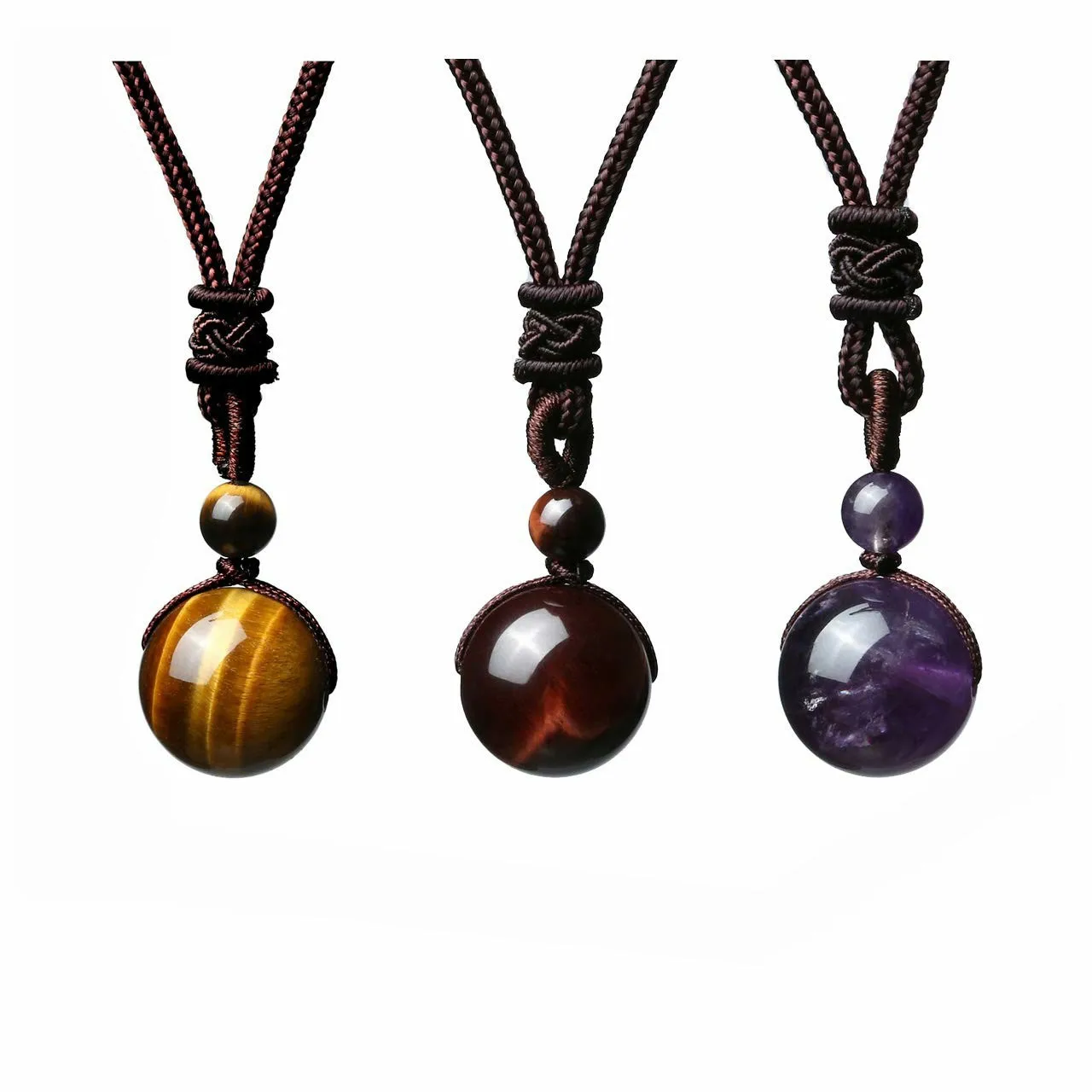 

New 16MM Tiger Eye Stone Pendant Necklace Natural Obsidian Pendant Amethyst Necklace for Men and Women 2023 Fashion Jewelry
