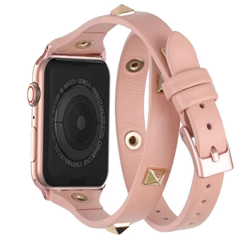 

Pink Rivet Leather Strap for Apple Watch38mm 40mm 42mm 44mm Fashion Double-loop for Women's Apple Watch Accessories