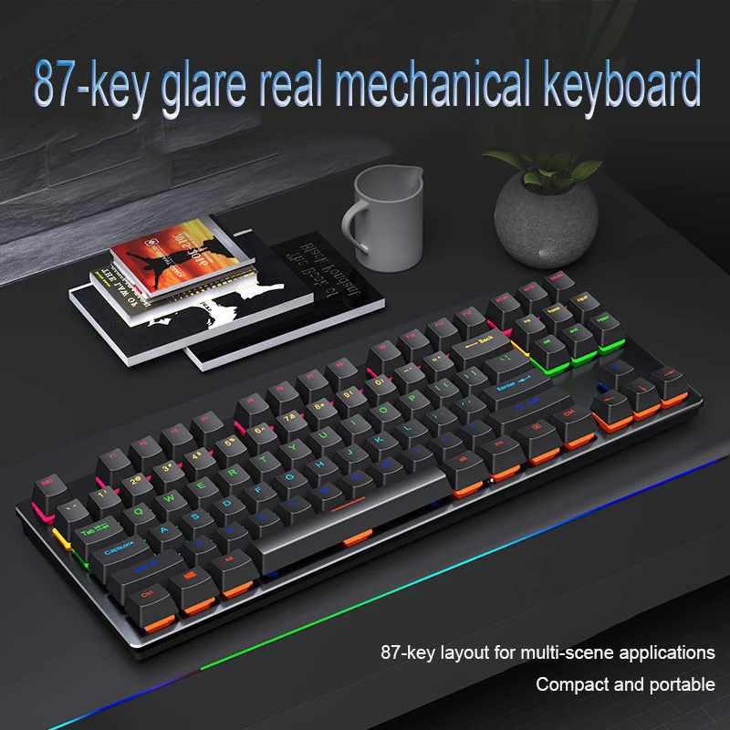 mechanical Gaming keyboard punk 87 Keys green Switch Wired Keyboard RGB Backlit Computer Peripherals for Desktop |