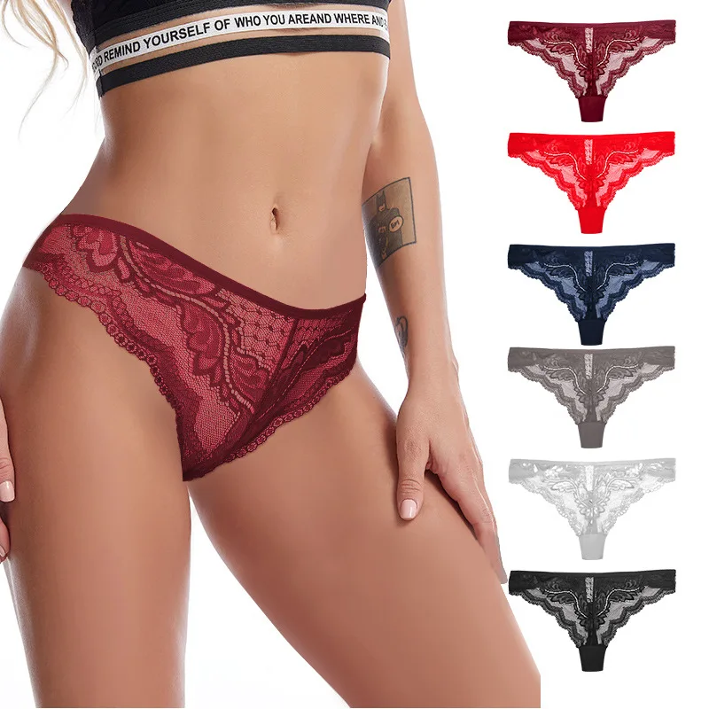 

Sexy personality cut-out fashionable comfortable low rise ladies thong lace transparent women's European and American panties