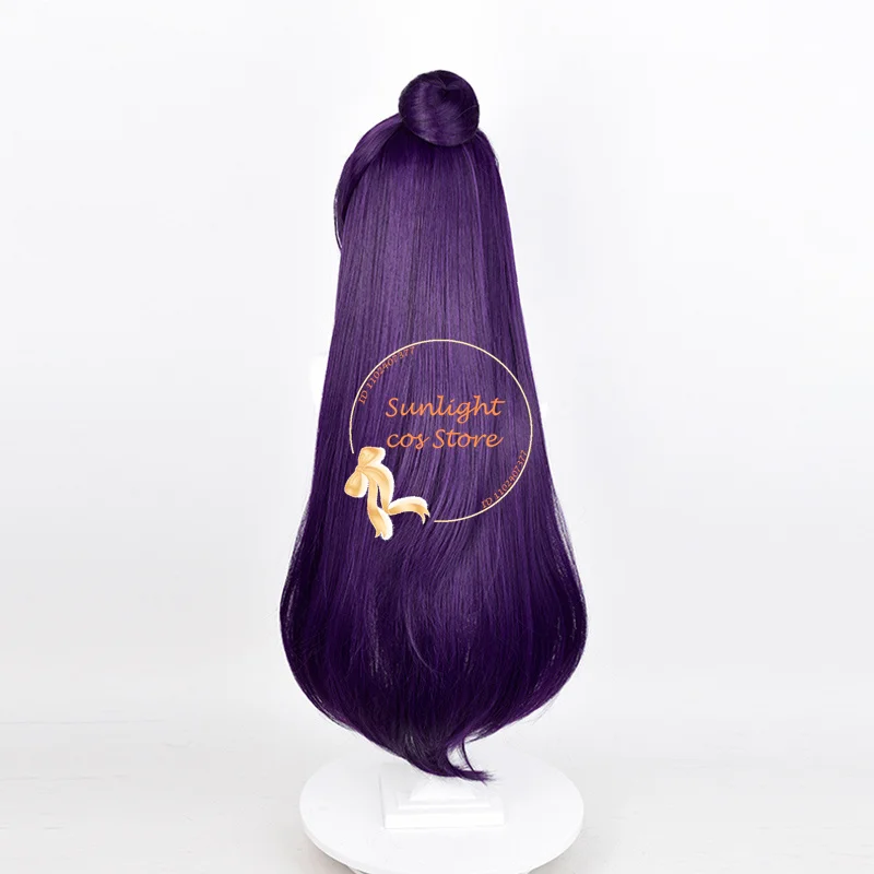 Аниме Jinshi Косплей Парик 85 см Длинный Темно-Фиолетовый С Булочком Термостойкие
