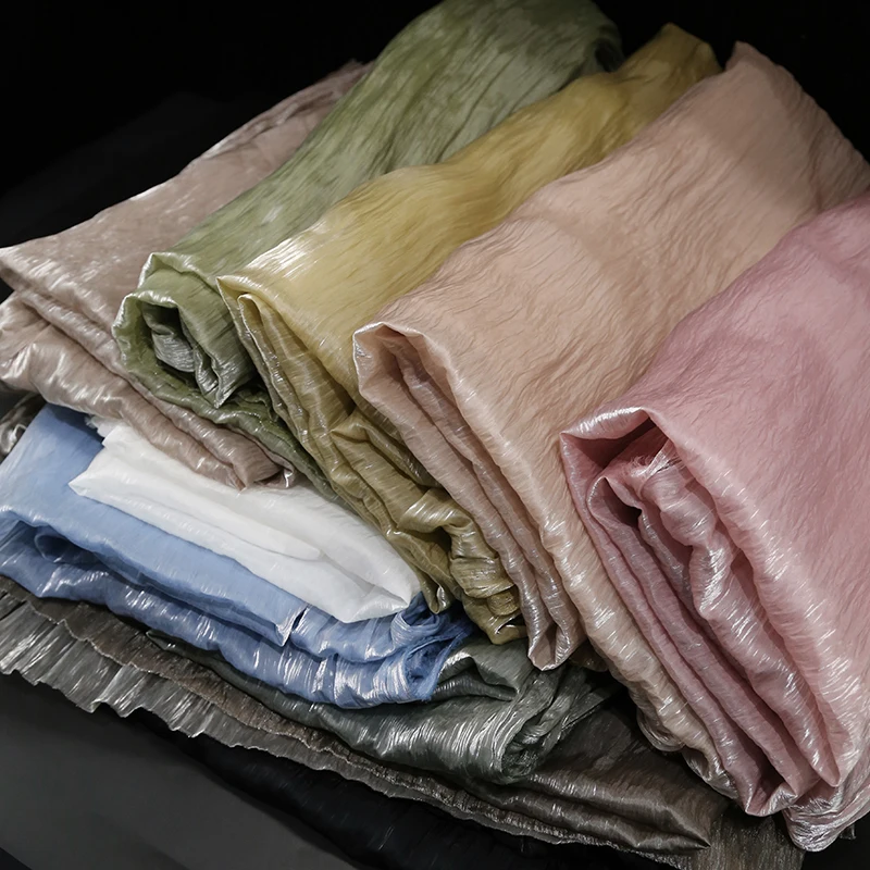 Блестящая органза ручной работы гофрированная ткань текстура кристальная пряжа