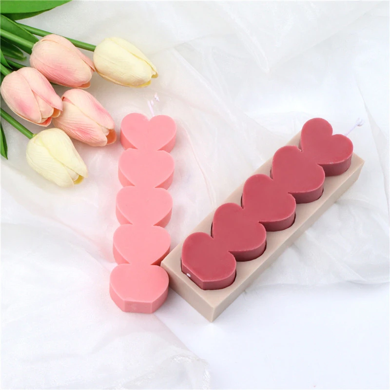 

3D Five-Piece Three-Dimensional Love Silicone Candle Mould DIY Lengthened Love Aromatherapy Candle Ornaments Mold Baking Mold