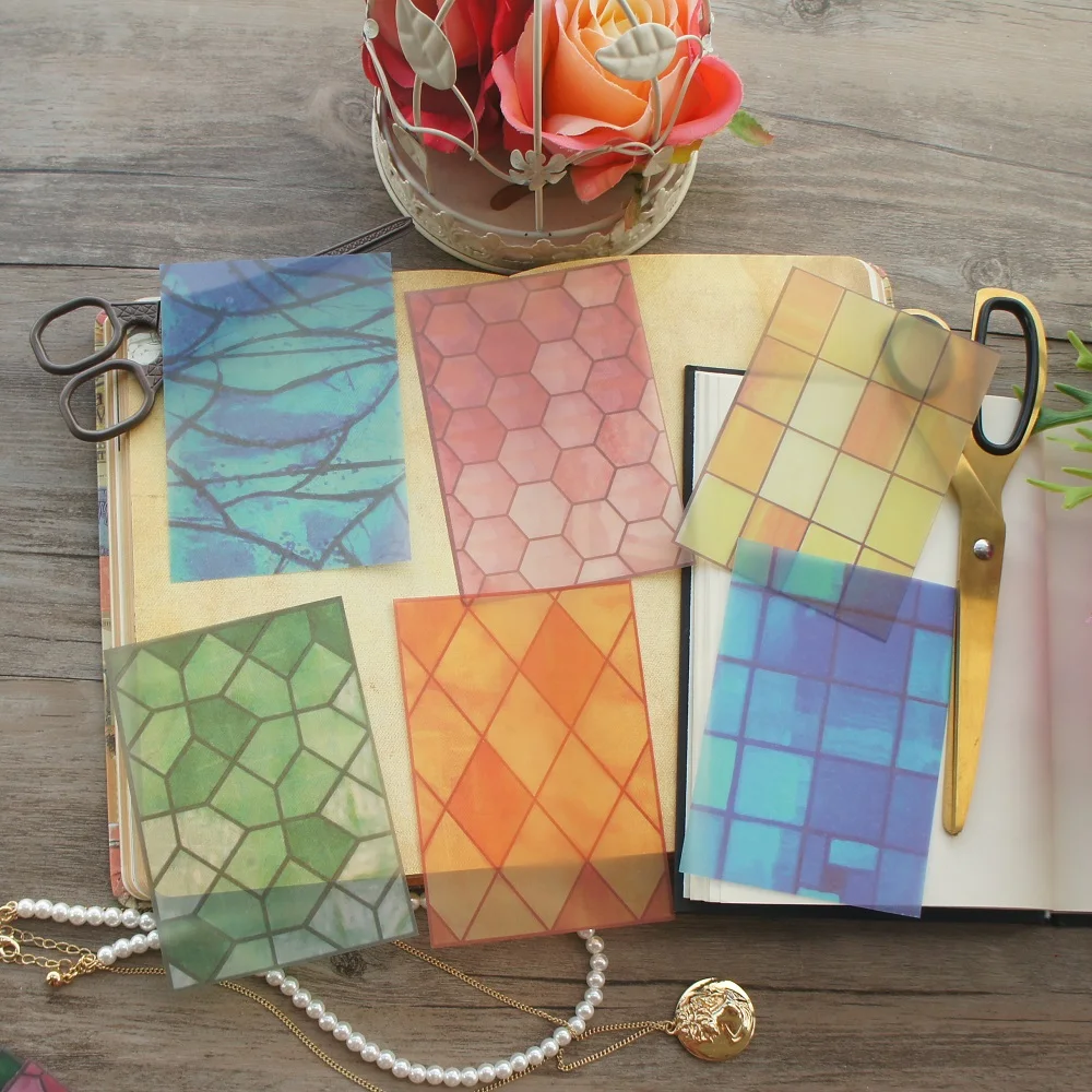 

30 шт., красочное стекло, ромбовидное окно масштабирования, дизайн, полупрозрачная бумага, креативное ремесло, бумажный фон для скрапбукинга,...