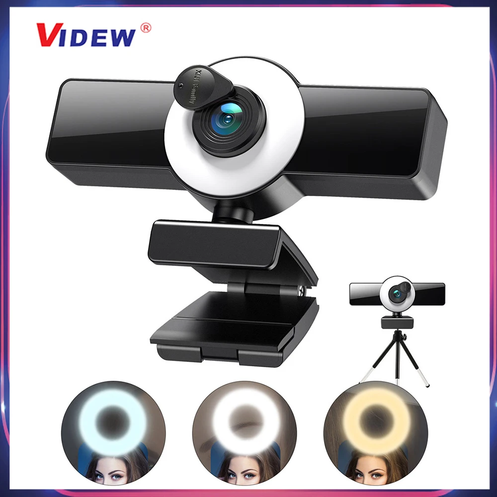 

2K/1080P Webcam Full HD mini Web Camera with Light Ring & Microphone Autofocus USB2.0 for PC Laptop record Video/Live Broadcast