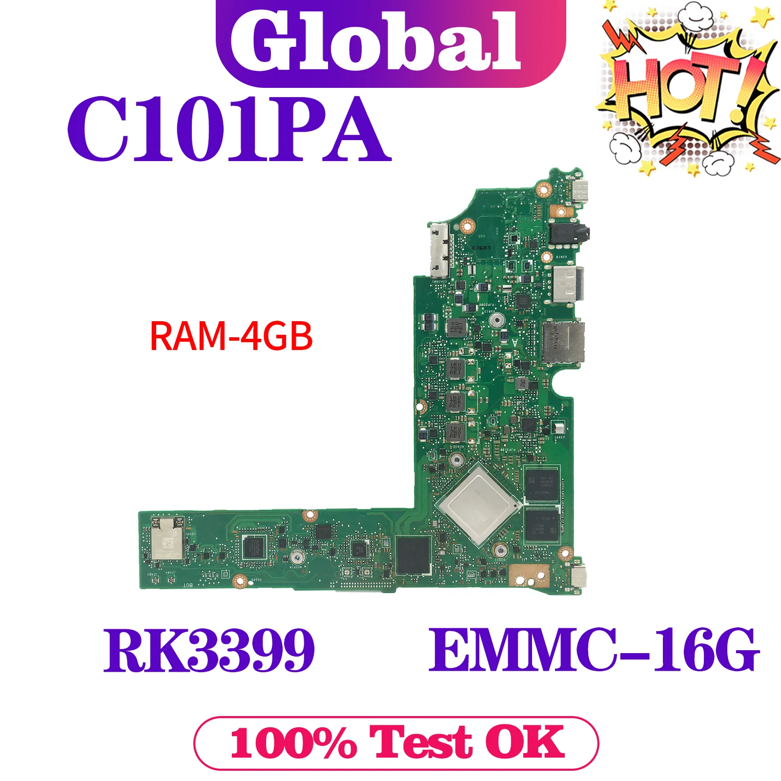 

KEFU Mainboard For ASUS Chromebook Flip C101 C101P C101PA Laptop Motherboard RK3399 4GB/RAM EMMC-16G/32G MAIN BOARD