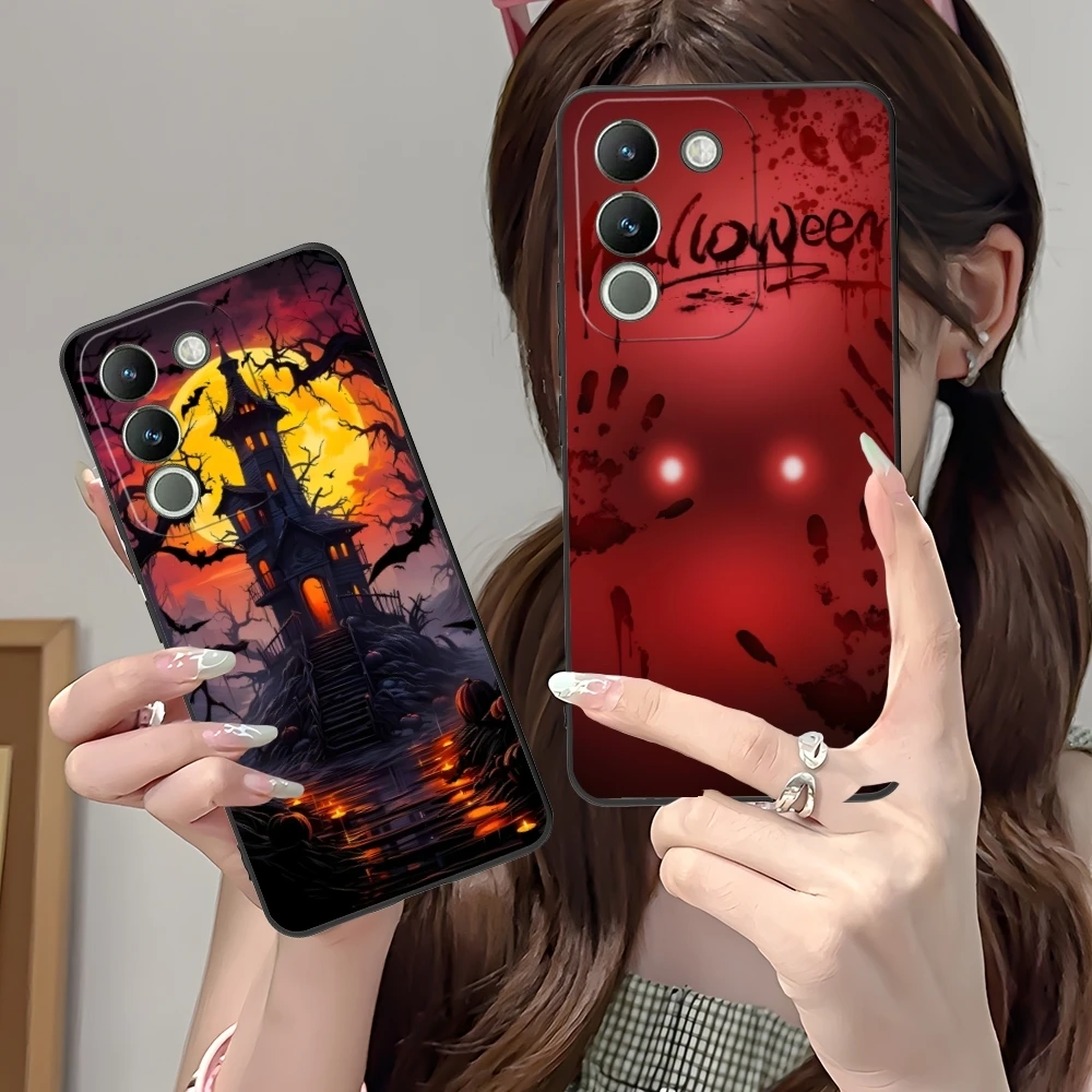 Halloween Pumpkin Mobile Cell Phone Case for VIVO Y95 Y93 Y31 Y20 V19 V17 V15 Pro X60 NEX Black Soft Cover Shell