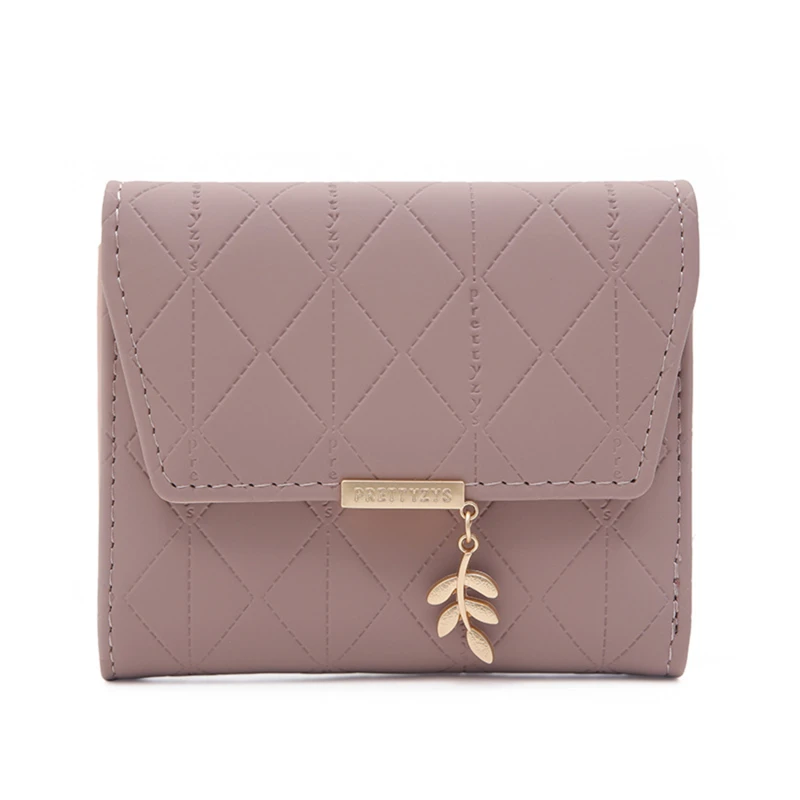 Женский Маленький Однотонный Кошелек Для Монет С Подвеской В Виде Листа Тройной