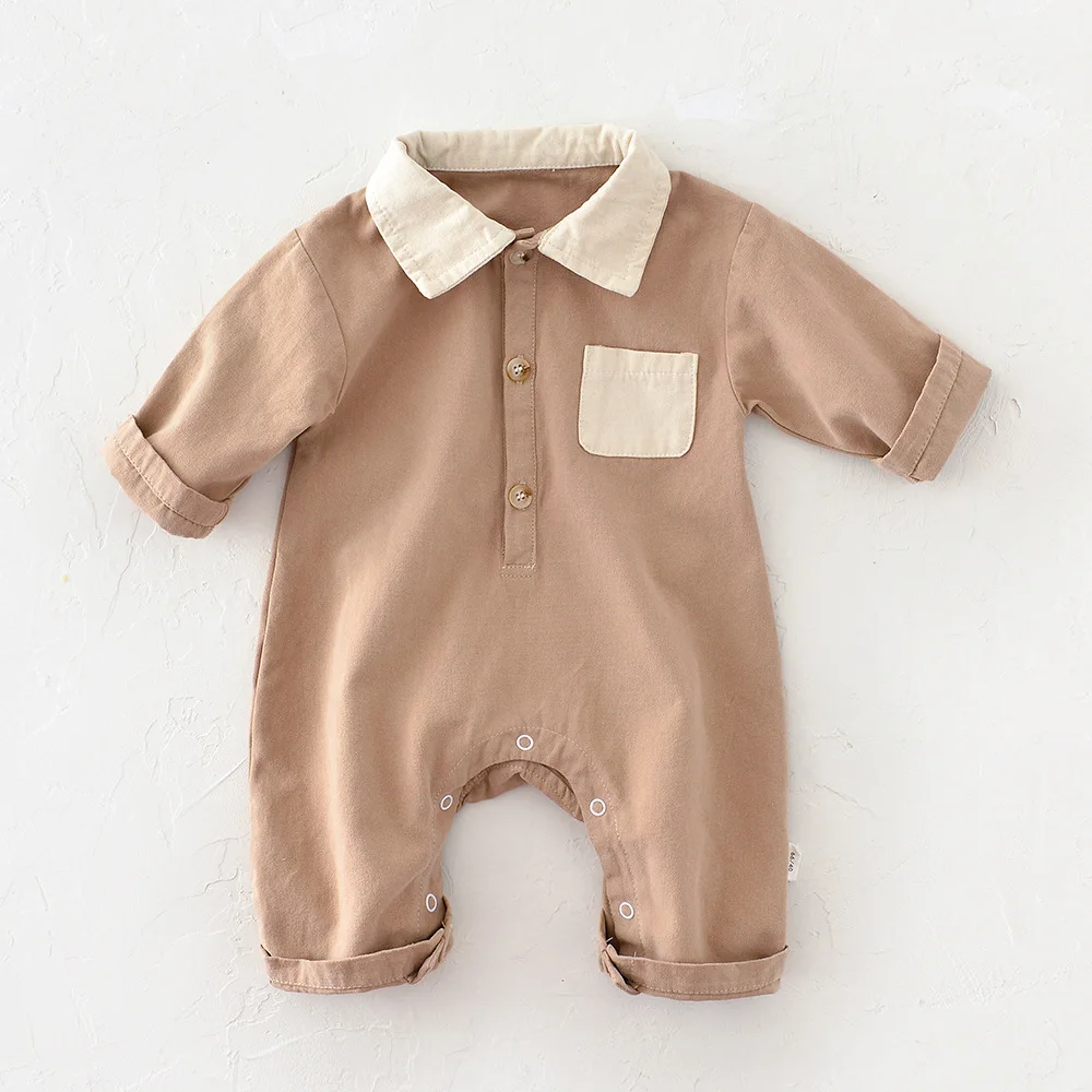 

Baby Boys Rompers Spring Autumn Infant Clothing Cotton Turn-down Collar Jumpsuit Long Sleeve Newborn One-Pieces Clothes Onesie