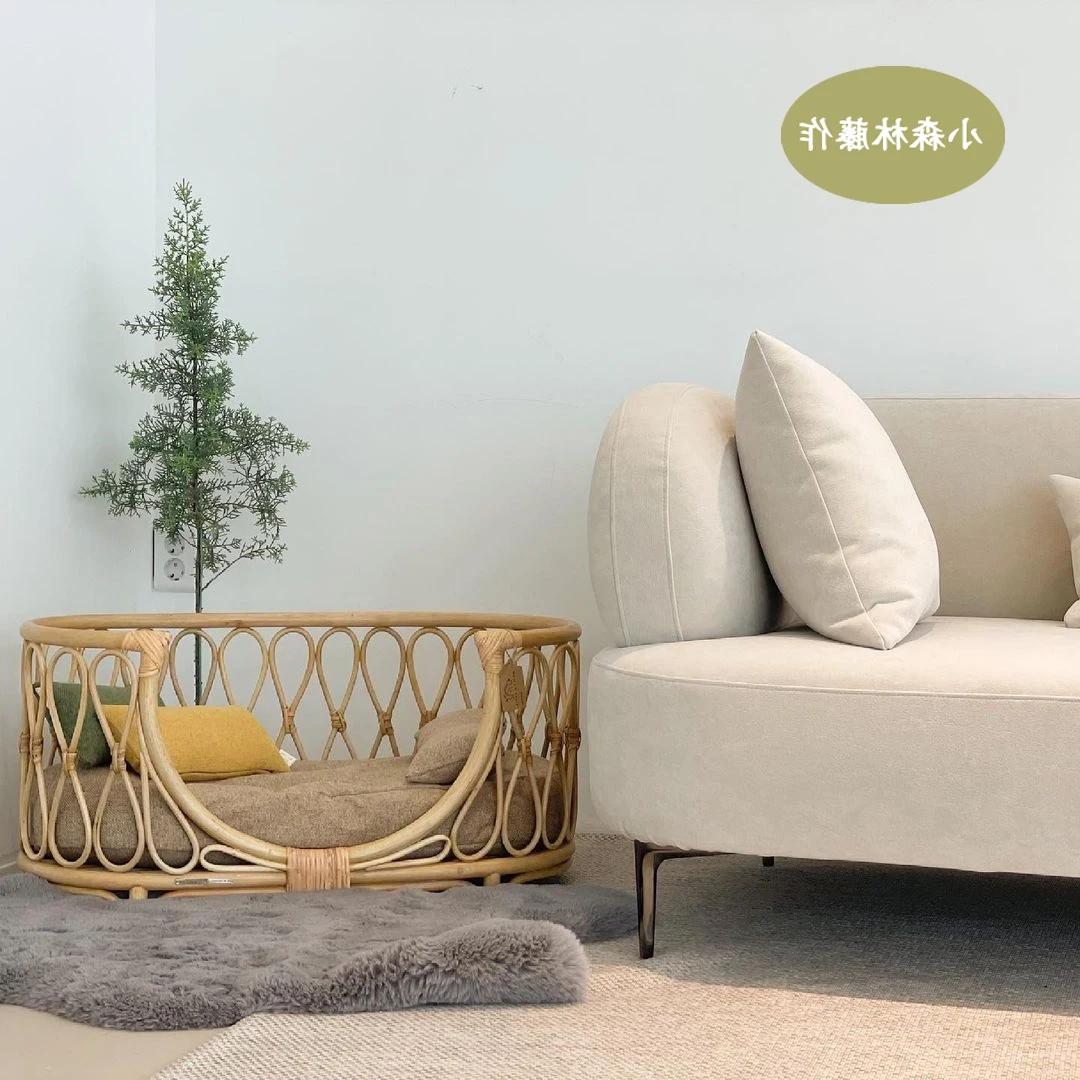 

Square Forest Pet Handmade Rattan Teddy Small Bed Four Seasons Universal Detachable Cat and Dog Nest
