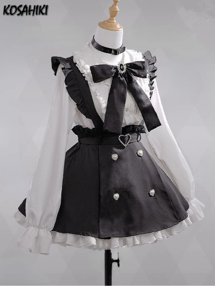 2024 милая Лолита Y2k эстетические блузки женские весенние кружевные лоскутные