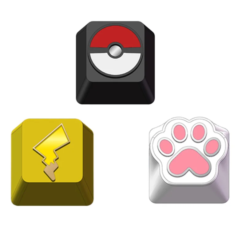 Pokemon Metal Keyboard Keycap Anime Figures Pikachu Model Cross Shaft Keycap Cartoon Poke Ball Cat Paw Dolls Toys Kawaii Gifts