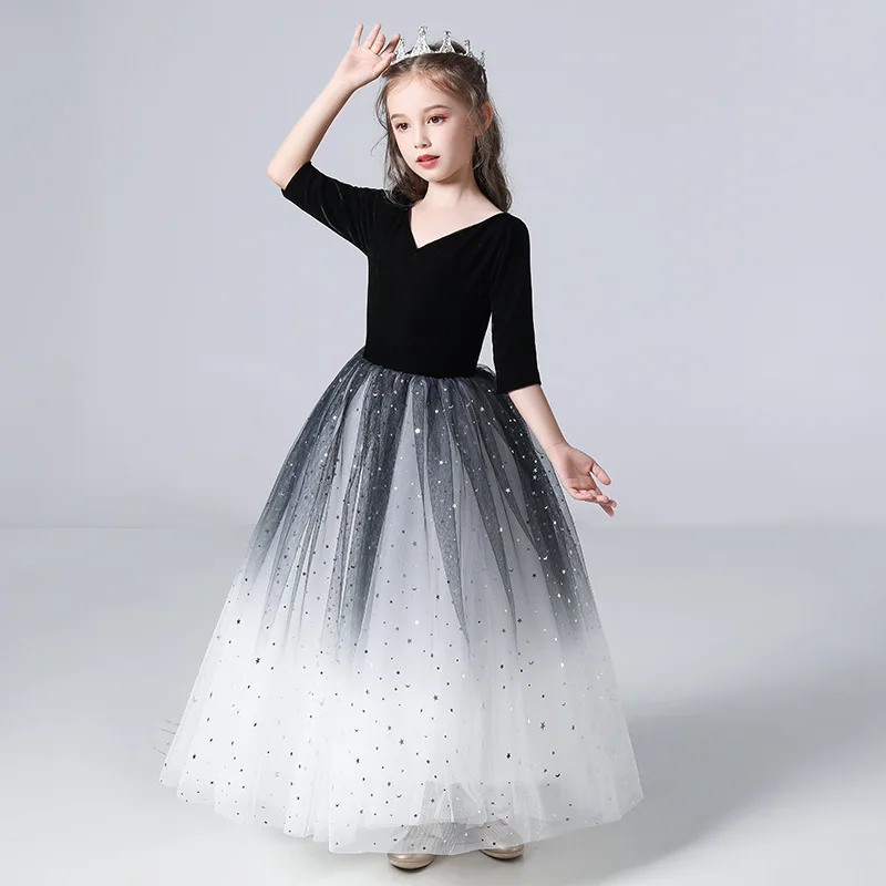 

Gradient Little Girl Birthday Princess Dress Girl Temperament Evening Dress Middle-Aged Children'S Host Piano Costume Host