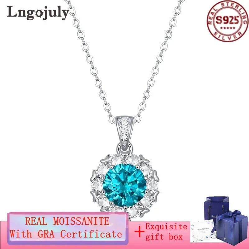 Real 1ct 3ct VVS1 Blue Moissanite Pendant Necklaces For Women Bride Anniversary Wedding Party Silver 925 Necklace Jewelry Gifts