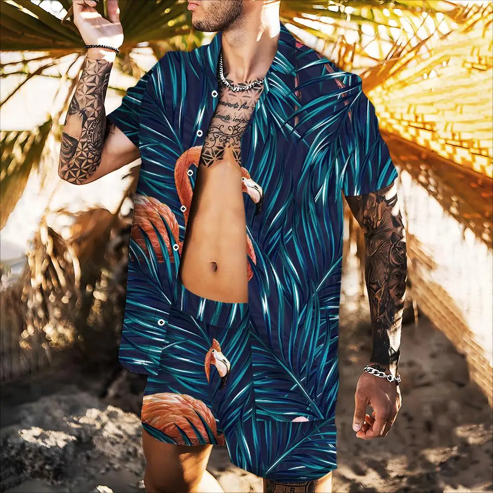

2022 New Summer Jacket Male Short Sleeve Floral Shirt 3d Printing And Wohawaiian Beach Vacation Fashion Leisure Trend Loose