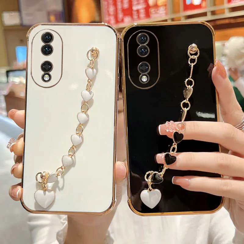 

Браслет с надписью «Love» для Honor 80, роскошный силиконовый чехол с рисунком в виде цепочки для Honor 80 SE GT Pro, чехол с ремешком для Honor 80