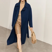 AMII Minimalism 100% Wool Coat Women 2022 Autumn Solid Korean Style Elegant Commuter Casual Belt Design Clothing Tops 12270492 