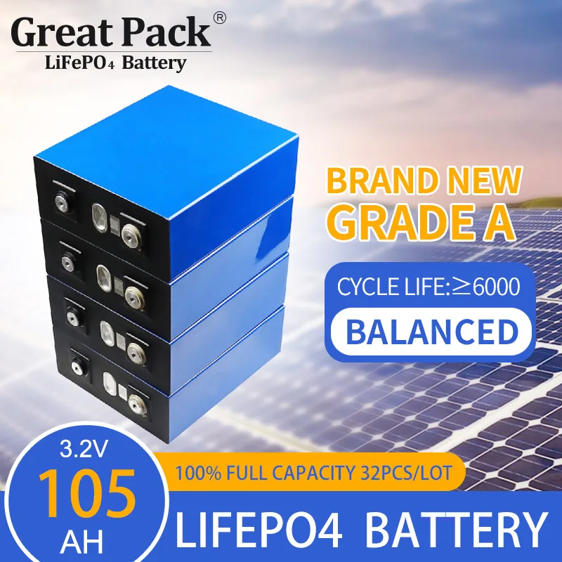 

Блок питания на солнечной батарее 32 шт. 3,2 в 100% Ач ЕВА полная емкость литий-ионная батарея LiFePO4 перезаряжаемый глубокий цикл с шиной
