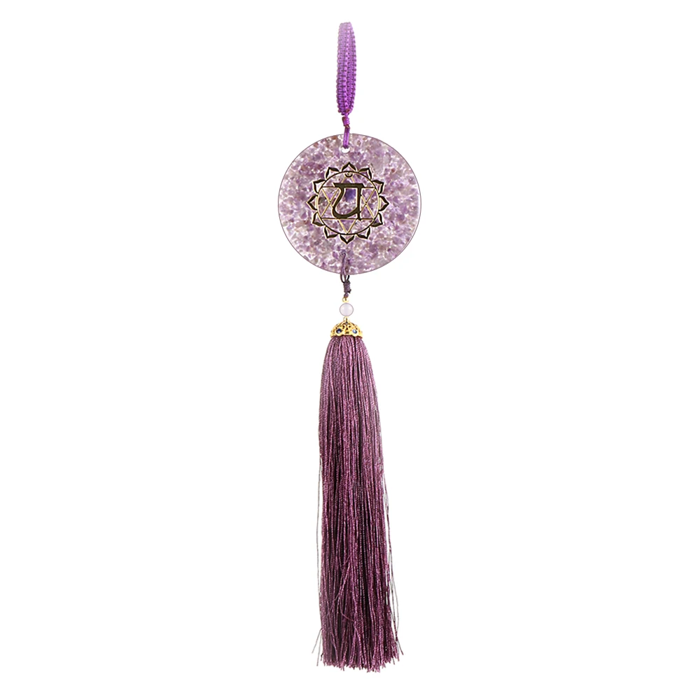 

Seven Color Car Ornaments Braided Rope Natural Stone Epoxy Resin Copper Patch Workmanship Implied Meanin Safe Trip
