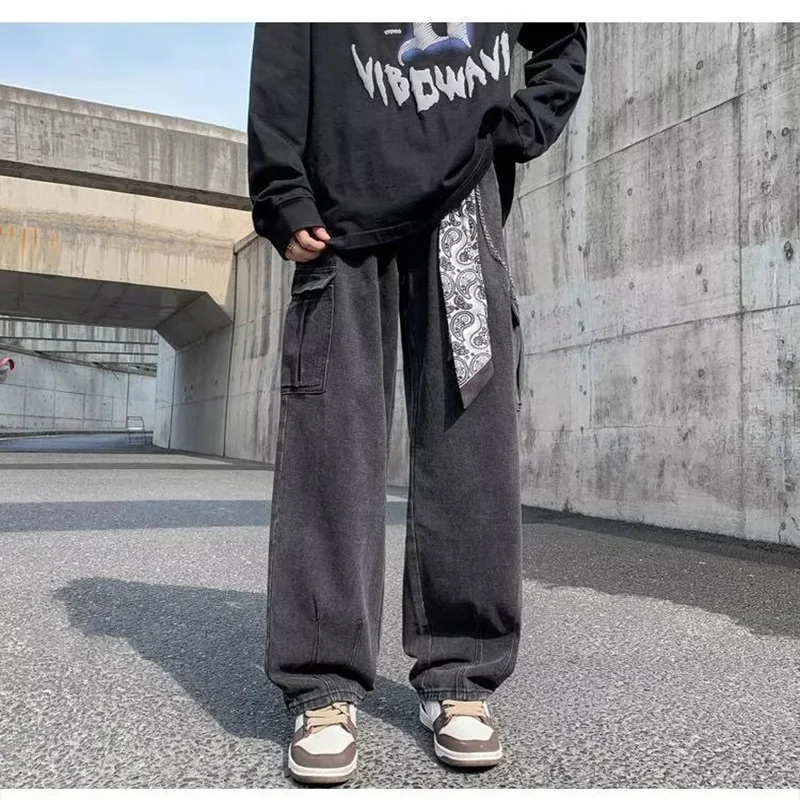 2023 Fashion Loose Fit Unique Big Side Pockets Jeans Casual High Street Baggy Handsome Pants