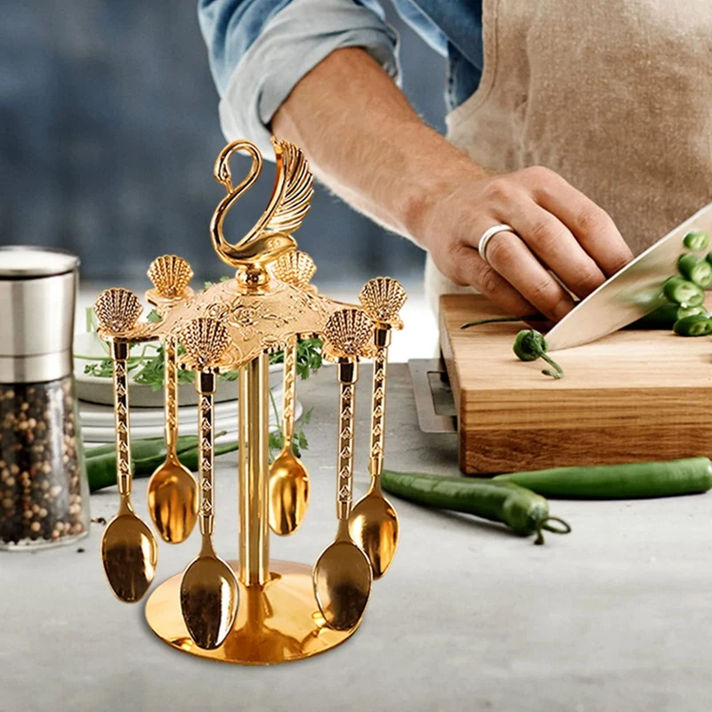 

Декоративная подставка в виде лебедя с 6 искусственными десертными ложками, набор чайных ложек, конфеты для фруктов, сахара, мороженого, тор...