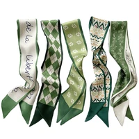 chenkio fashion green small silk scarf womens spring and summer thin narrow ribbon hairband long scarf designer scarf hair scarf
