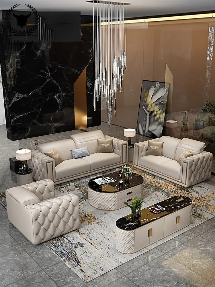 

Индивидуальный итальянский роскошный кожаный диван, дизайн гостиной, большая семейная вилла, кожаный диван