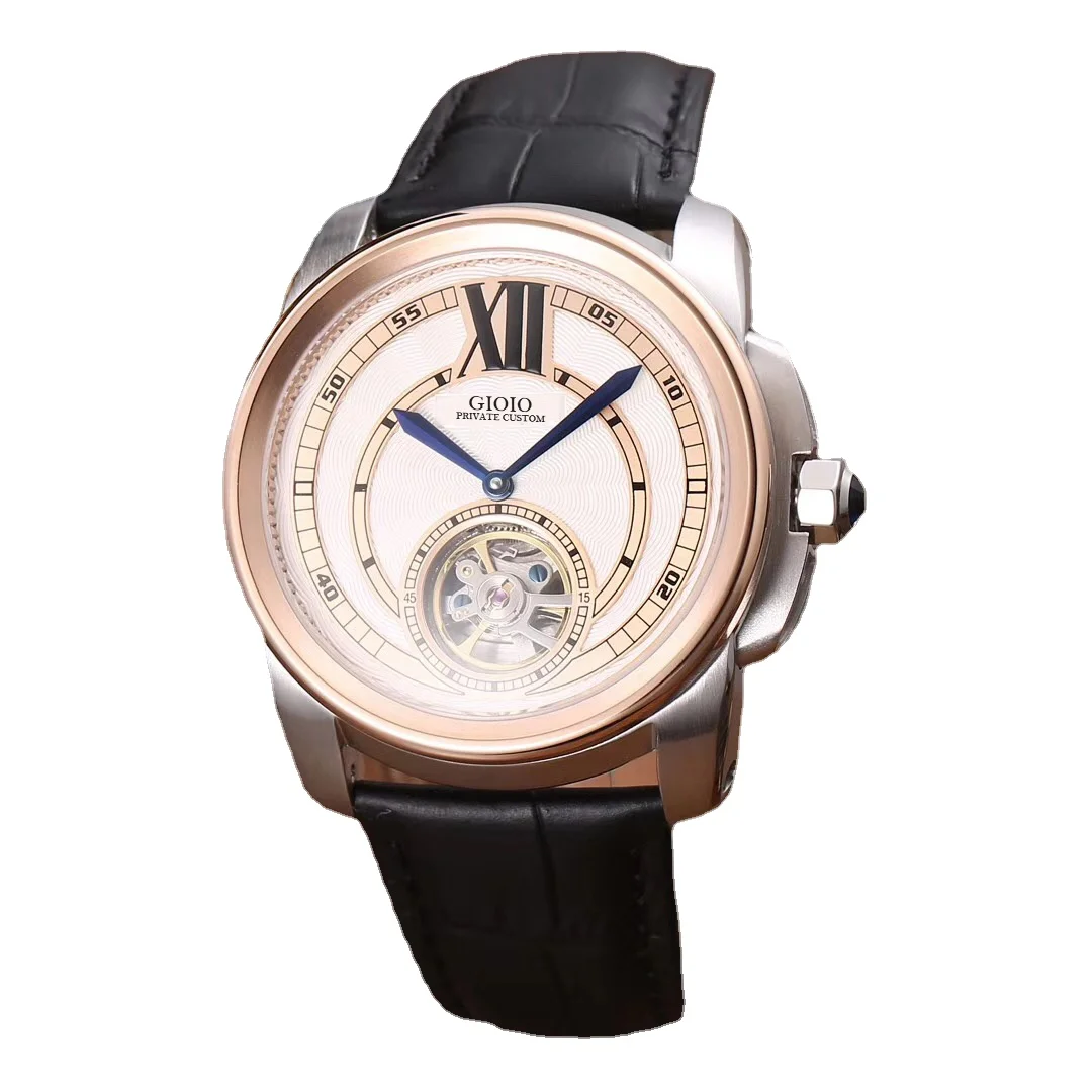 

men automatic mechanical watch tourbillion brown leather