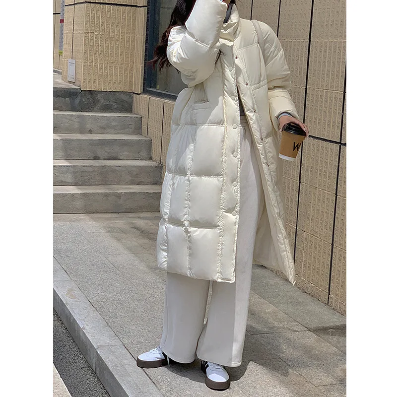 Down Coats Jacket Women WinterStand Collar Simple Mid-length Windproof Warm 90% White Duck Jackets Long Parkas Ladies Outerwear