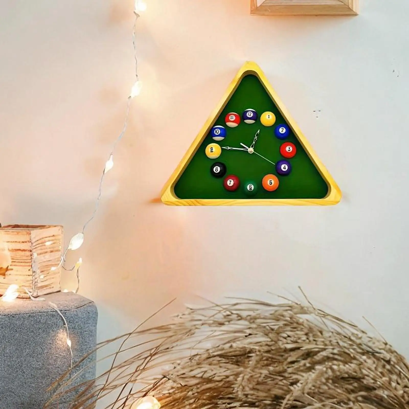 Billiards Pool Ball Clock Triangle Wood Wall Decorative Multipurpose Theme for Cafe Bar Guest Room
