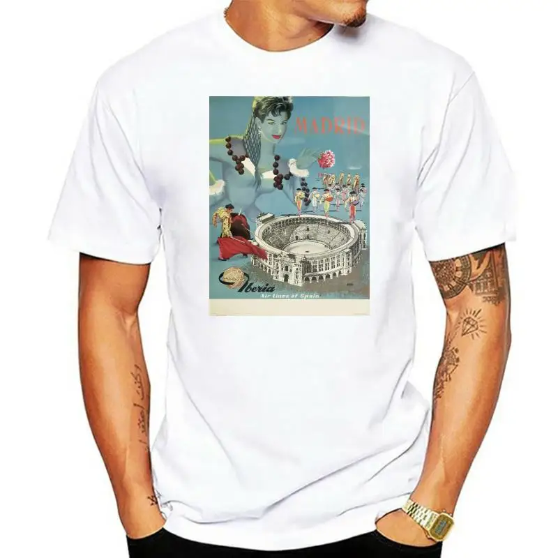 

Vintage Travel Poster Madrid Spain Retro Unisex T-Shirt Large Size Tee Shirt
