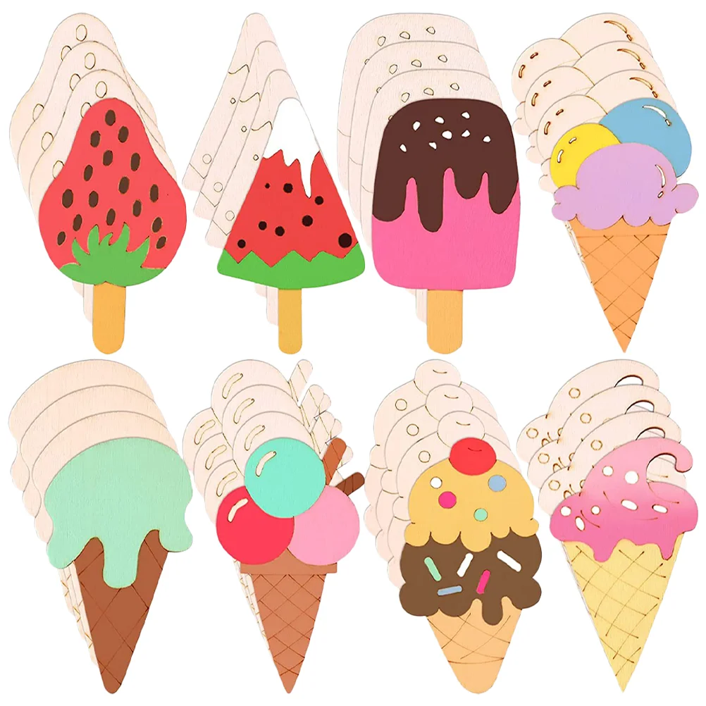 

Wood Cream Ice Cutouts Wooden Slices Embellishments Popsicle Diy Unfinished Cutout Blank Decorations Party Shower Baby Piece