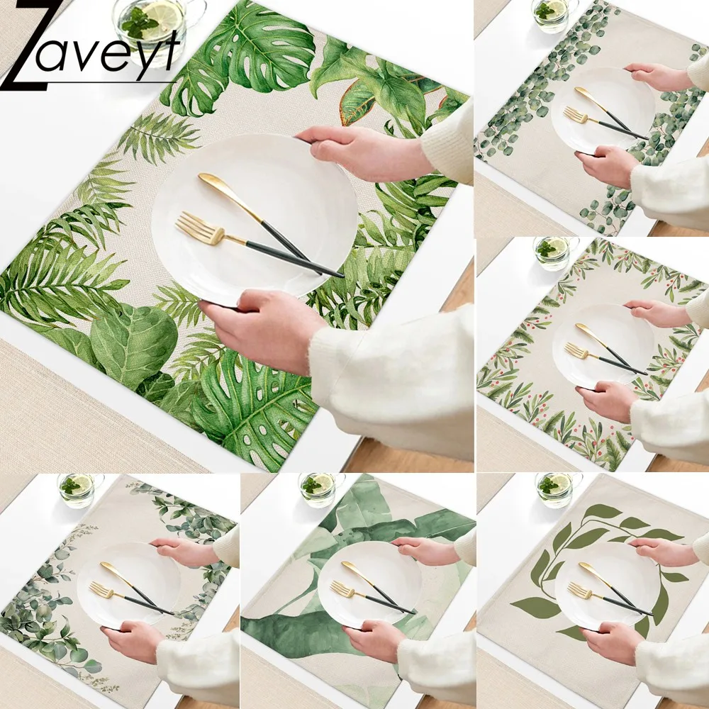 

Tropical Plant Palm Leaves PlacematNordic Simple Fresh Abstract Leaf Branch Garland Print Linen Dining Mat Table Drink Coaster