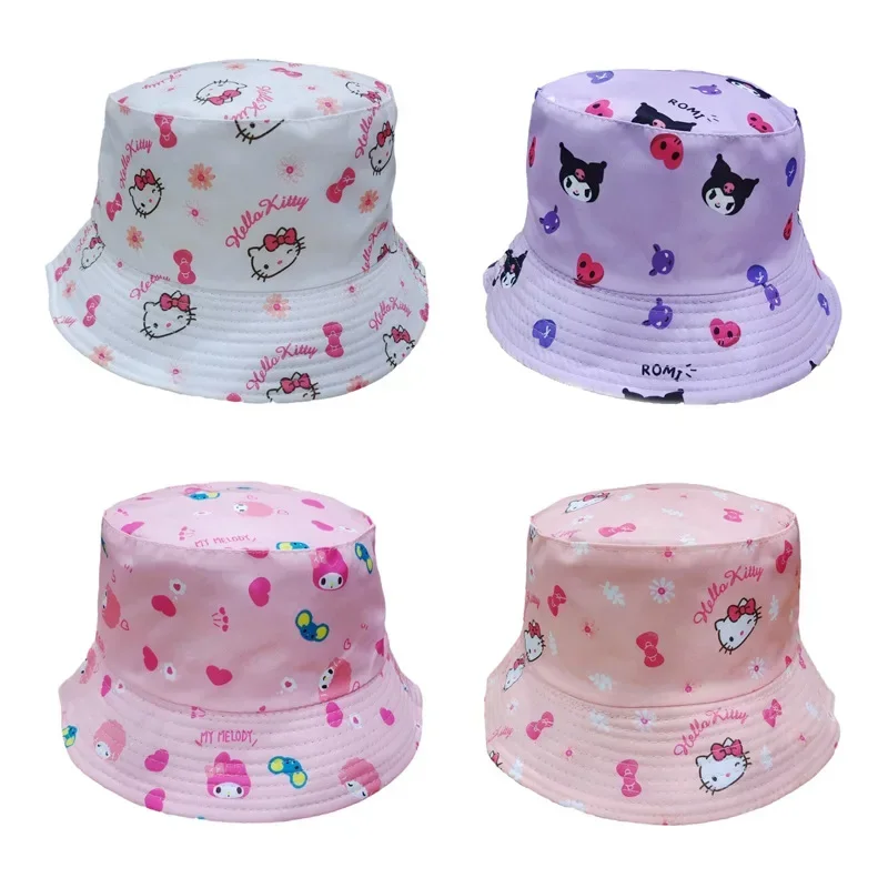 

Kuromi Sanrio Hello Kitty Hat for Women Embroidery Bucket Hat Fashion Cartoon Hello Kitty Printed Basin Hat Melody Sun Hat Gift