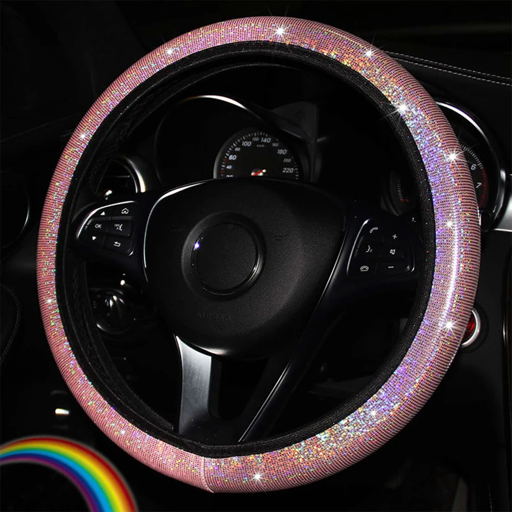 

3pcs Glitter Bling Car Steering Wheel Cover Handbrake Cover Gear Covers Breathable Dustproof Non Slip Universal Covers Decal