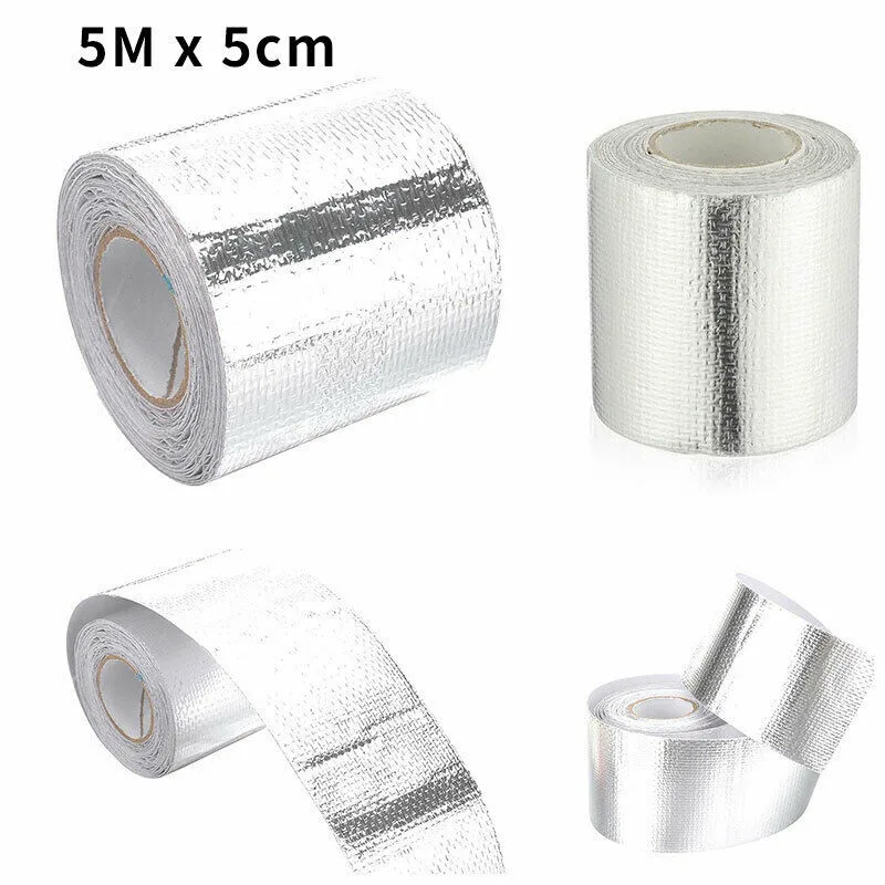 1PCS Car Universal Exhaust Manifolds Titanium Heat Wrap Tape Thermal Wrap Silver 5M*5cm & 6 Ties Accessories