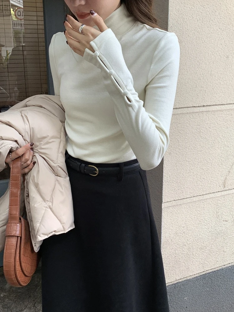 

Женский однотонный пуловер SVOKOR, эластичный Универсальный свитер с высоким воротом, облегающий пуловер с длинными рукавами, Повседневная те...