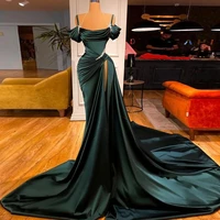high slit roya train prom dress spaghetti strap evening dresses with beading green satin elegant womens dress robes de soir%c3%a9e