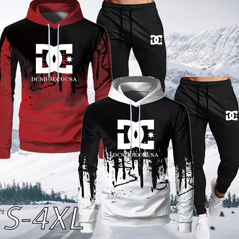 

Simple Letter Print Men's Tracksuit Splash Ink Sets Sport Long Sleeve Hoodies Sweatpants Suits Hoodies and Pants 2 Piece Set