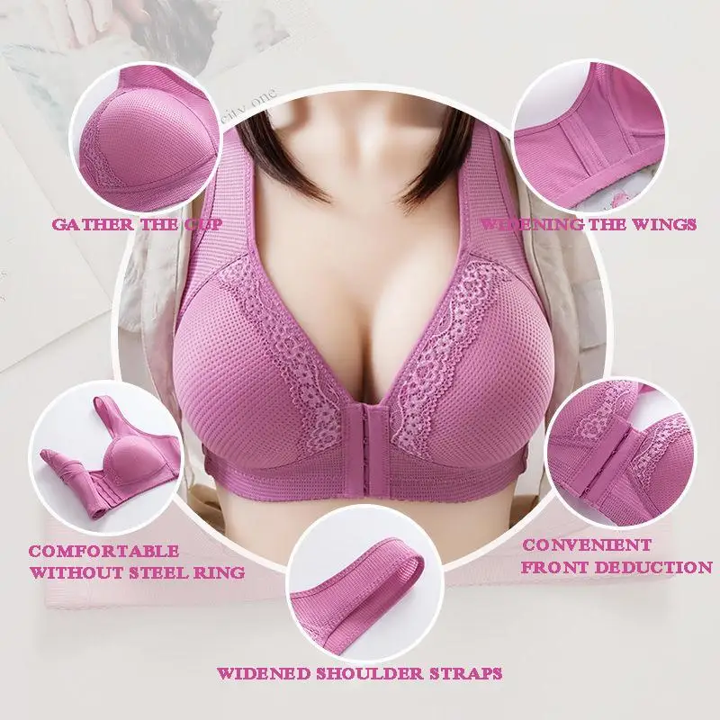 Бюстгальтер пуш-ап женский без косточек пикантный кружевной с передней пряжкой